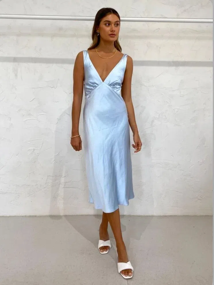 Third Form Gather Bra Bias Slip Dress Blue Size 6 - Image 4