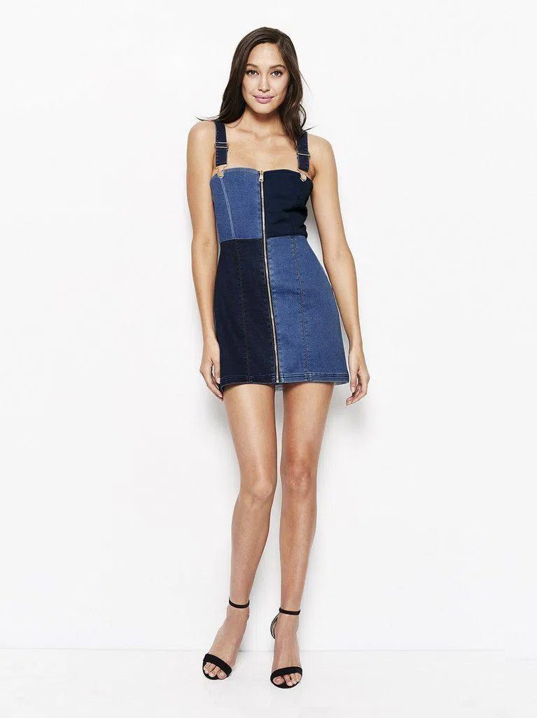 Alice McCall Hello It's Me Denim Patchwork Mini Dress Size 6 - Image 1