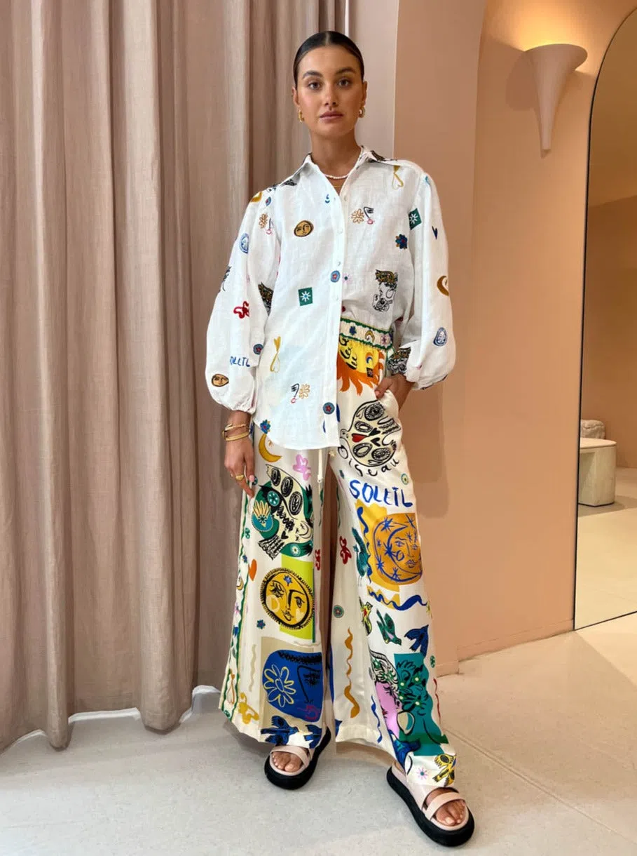 Alemais Soleil Embroidered Shirt Print Size 4 - Image 1