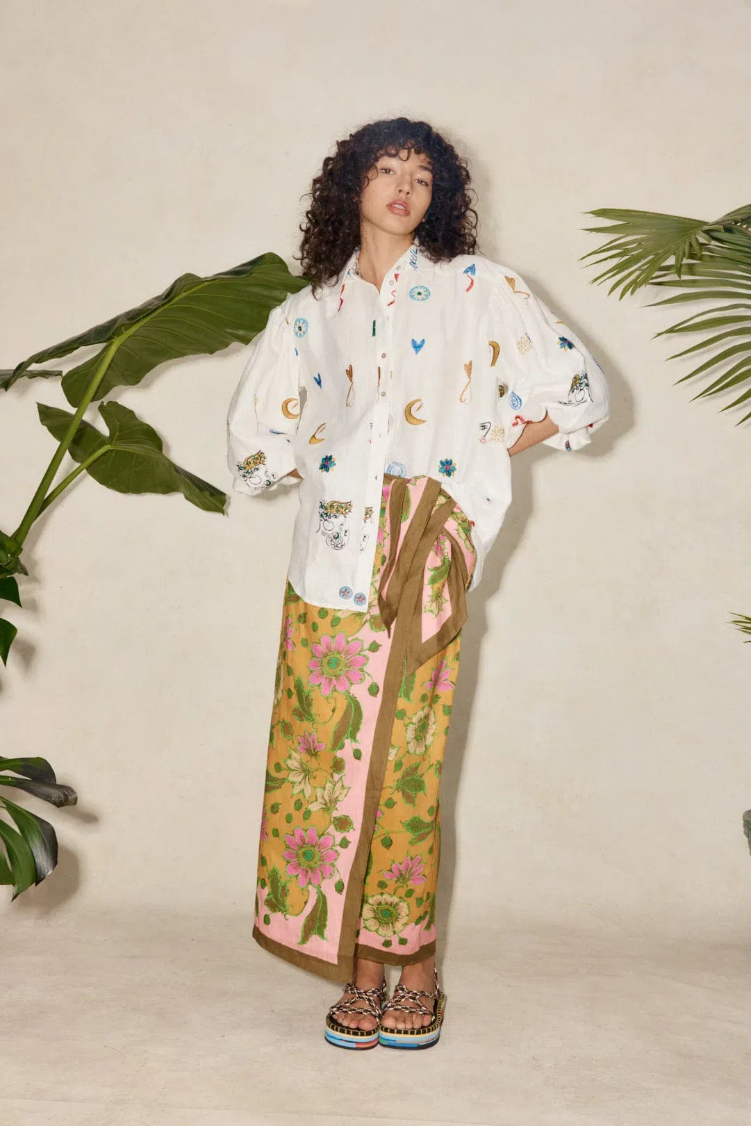 Alemais Soleil Embroidered Shirt Print Size 4 - Image 3