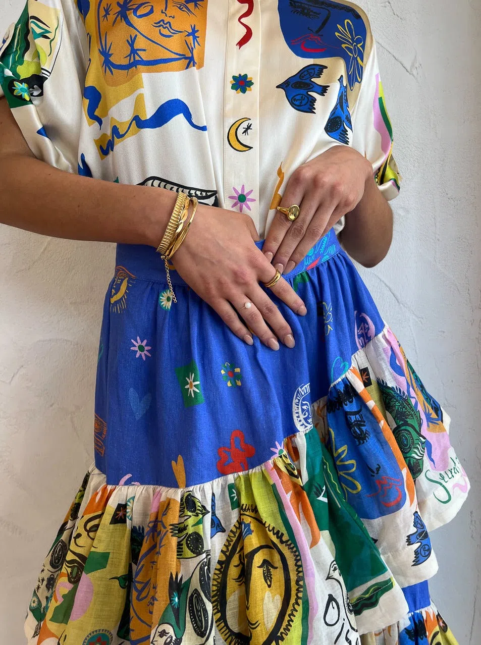 Alemais Soleil Oversized Silk Top Size 12 and Ruffle Skirt Set Multi Size 14 - Image 3