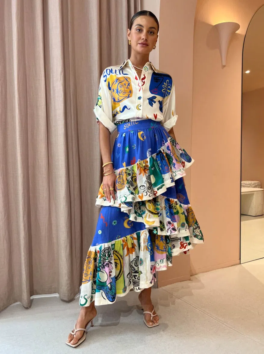 Alemais Soleil Oversized Silk Top Size 12 and Ruffle Skirt Set Multi Size 14 - Image 2