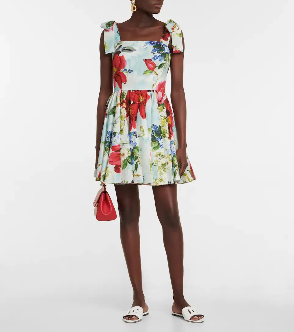 Dolce & Gabbana Cotton Poplin Mini Dress Floral Size 12 - Image 1