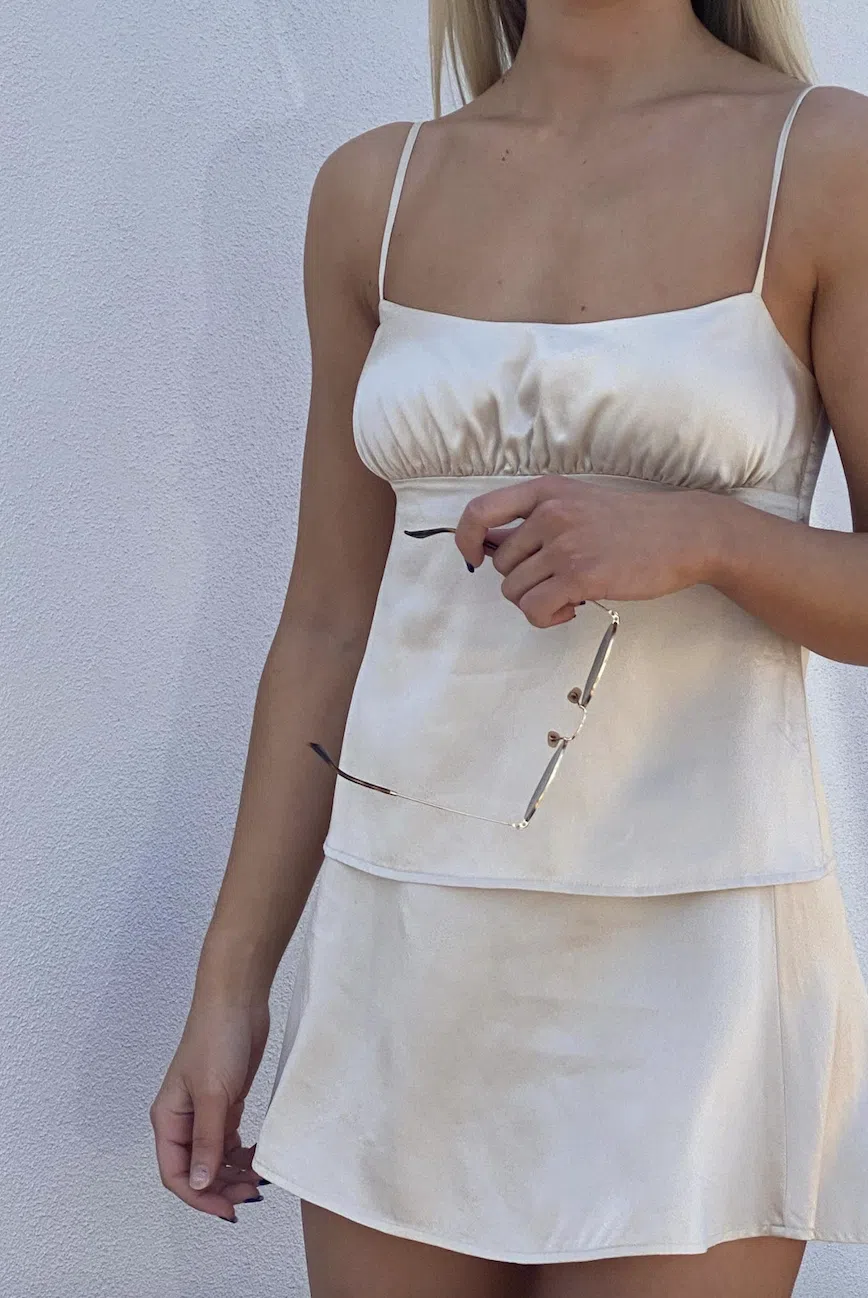 I Dream For You Champagne Silk Cami & Wave Silk Skirt Set Cream Size XS-S/AU 6 - Image 8