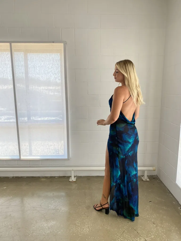 Rat & Boa Rafinha Maxi Dress Blue & Black Print Size M/Au 10 - Image 5