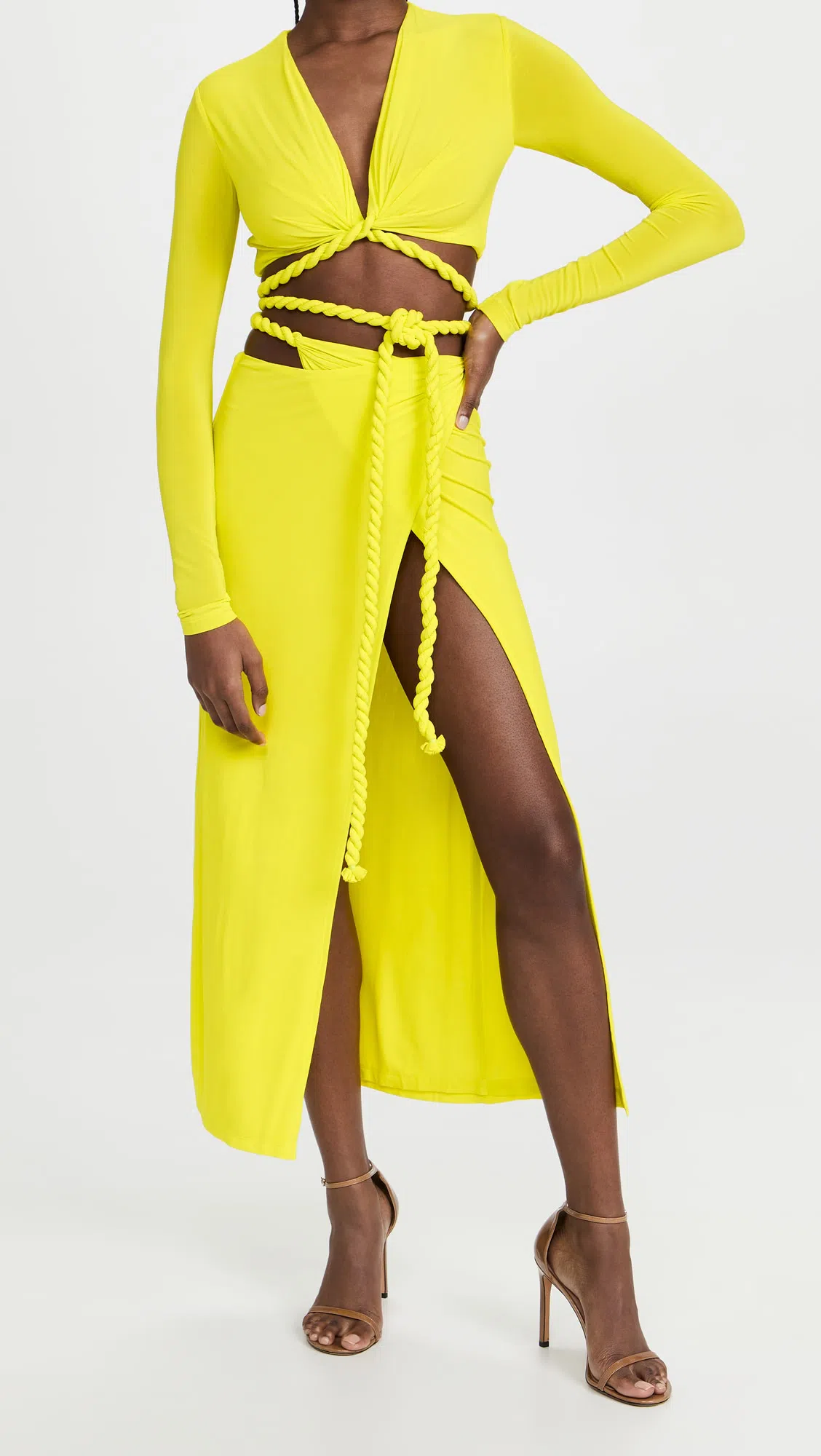 Dion Lee Rope Wrap Top and Skirt Set in Acid Yellow Size 8 - Image 2