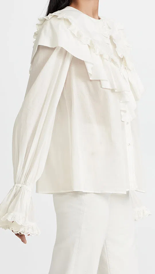 Aje Heritage Frill Shirt Ivory Size 14 - Image 4