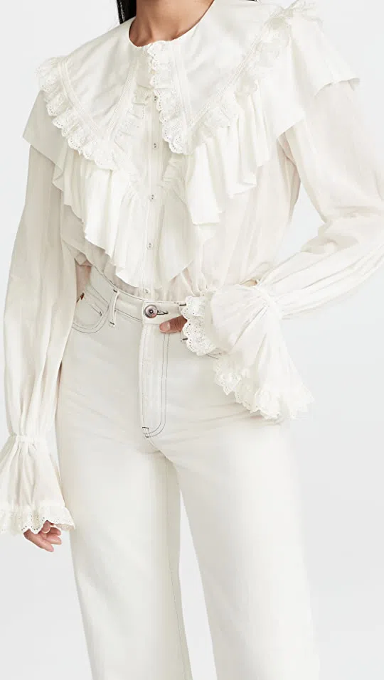 Aje Heritage Frill Shirt Ivory Size 14 - Image 5
