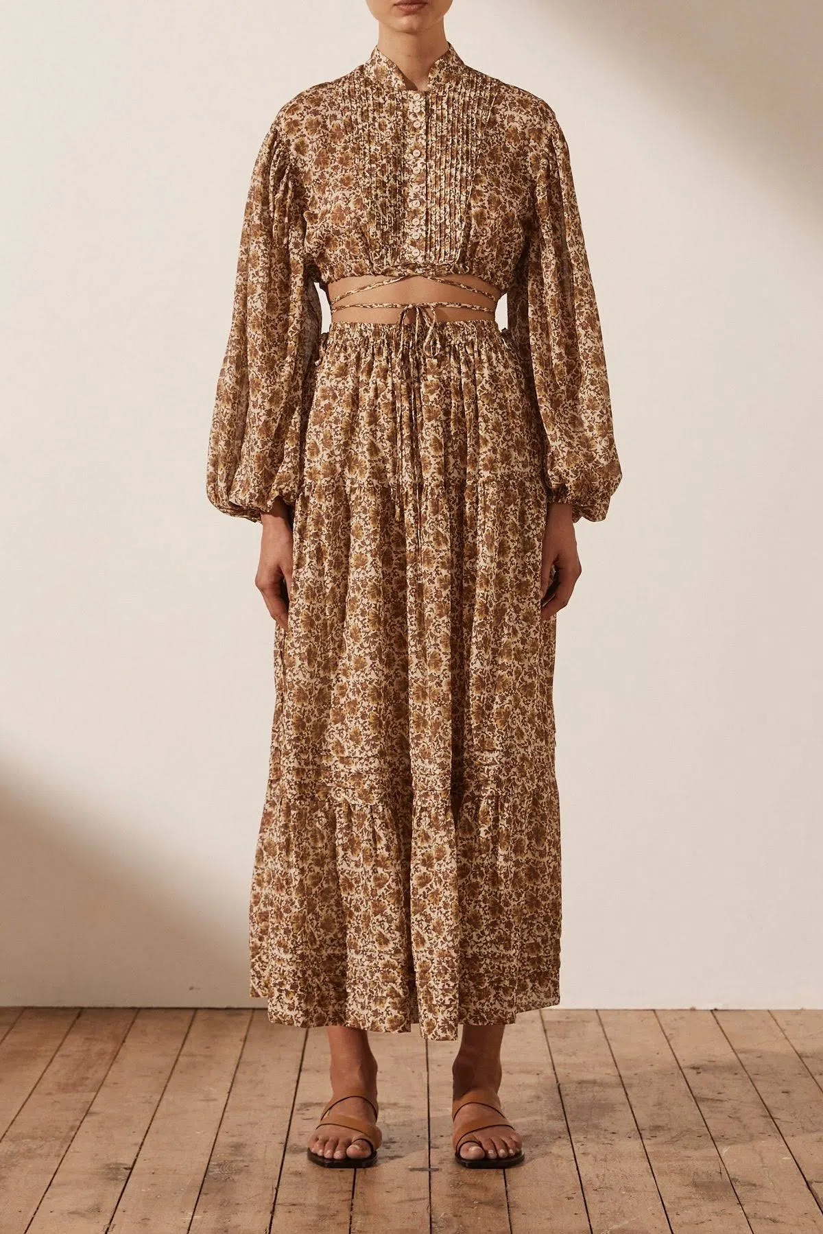 Shona Joy Fauna Pin Tuck Drawstring Crop and Maxi Skirt Set Floral Size 10 / M - Image 1