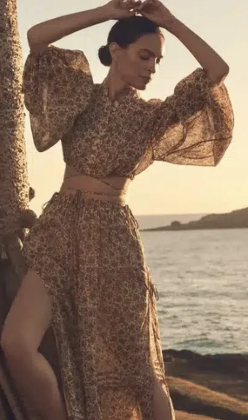 Shona Joy Fauna Pin Tuck Drawstring Crop and Maxi Skirt Set Floral Size 10 / M - Image 2