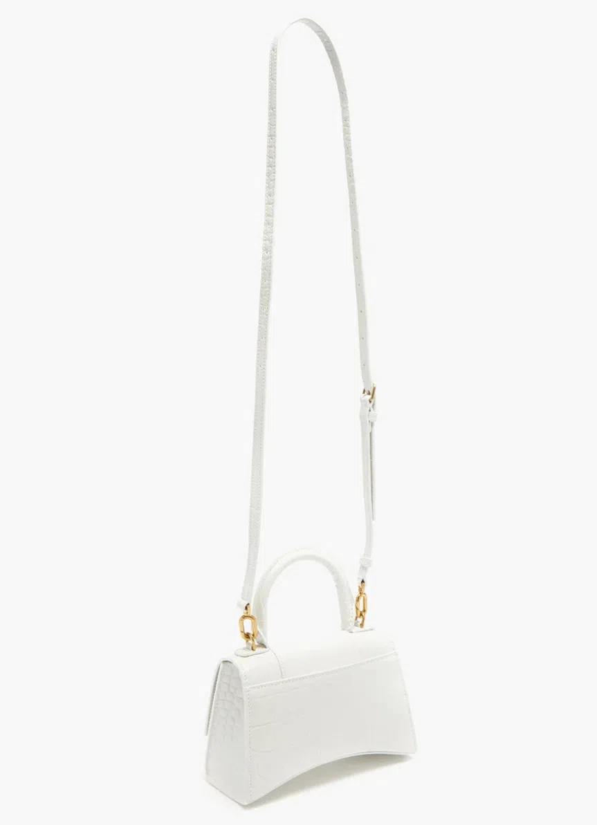 Balenciaga Hourglass XS Crocodile Effect Leather Bag White - Image 4