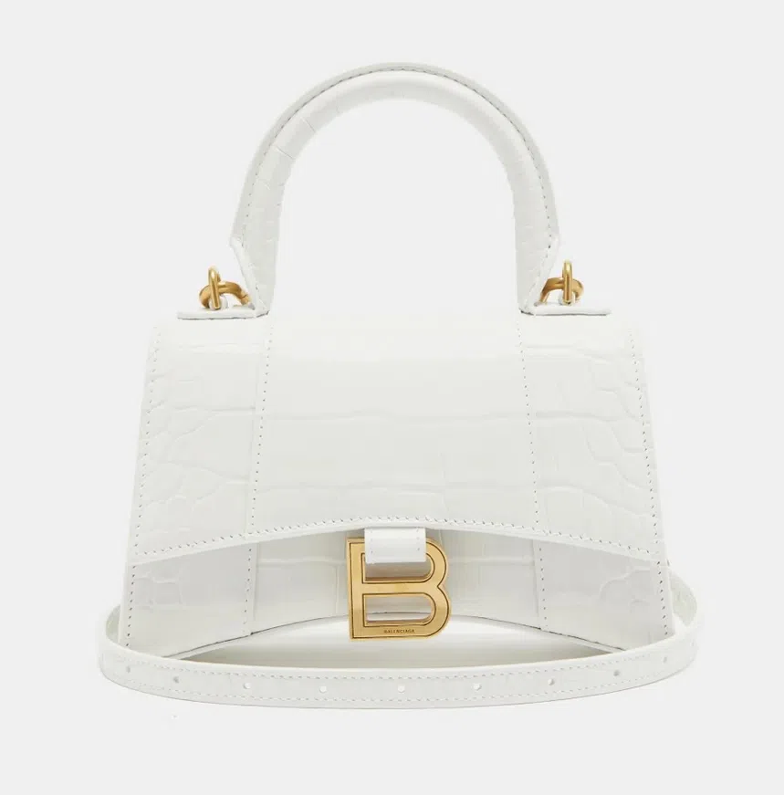 Balenciaga Hourglass XS Crocodile Effect Leather Bag White - Image 2