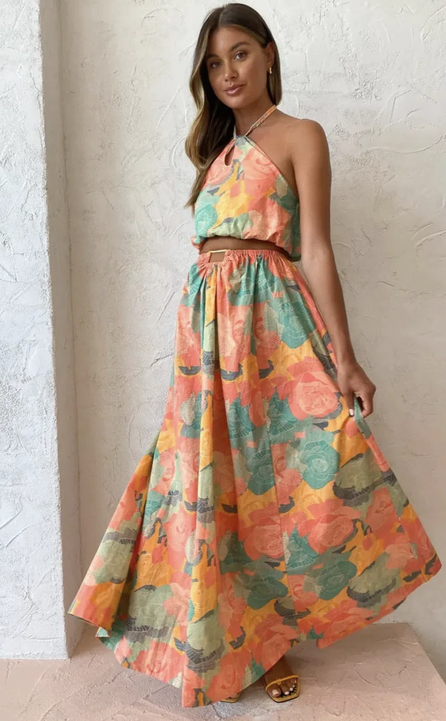 New Romantics Dolce Vita Halter Neck Top and Maxi Skirt Set Multi Size 10 - Image 1