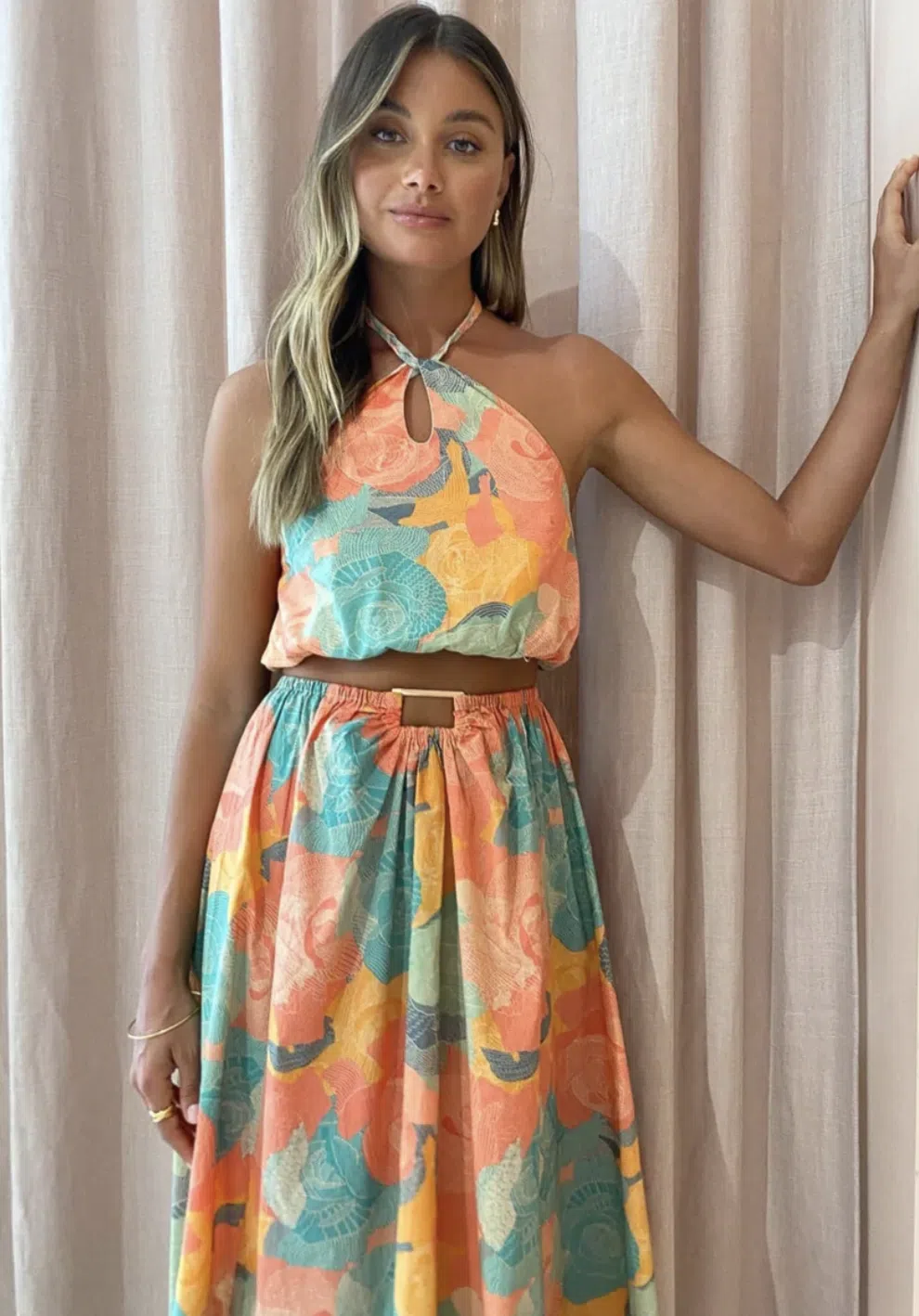 New Romantics Dolce Vita Halter Neck Top and Maxi Skirt Set Multi Size 10 - Image 2