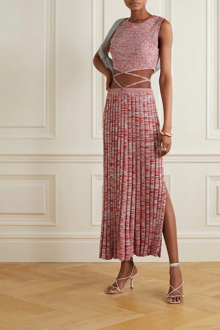 Christopher Esber Pleated Knit Top and Maxi Skirt Set Red Size 6 - Image 1