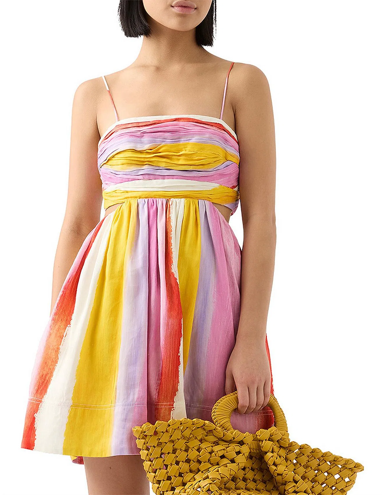 Aje Liza Ruched Baby Doll Dress Multi Size 8 - Image 2