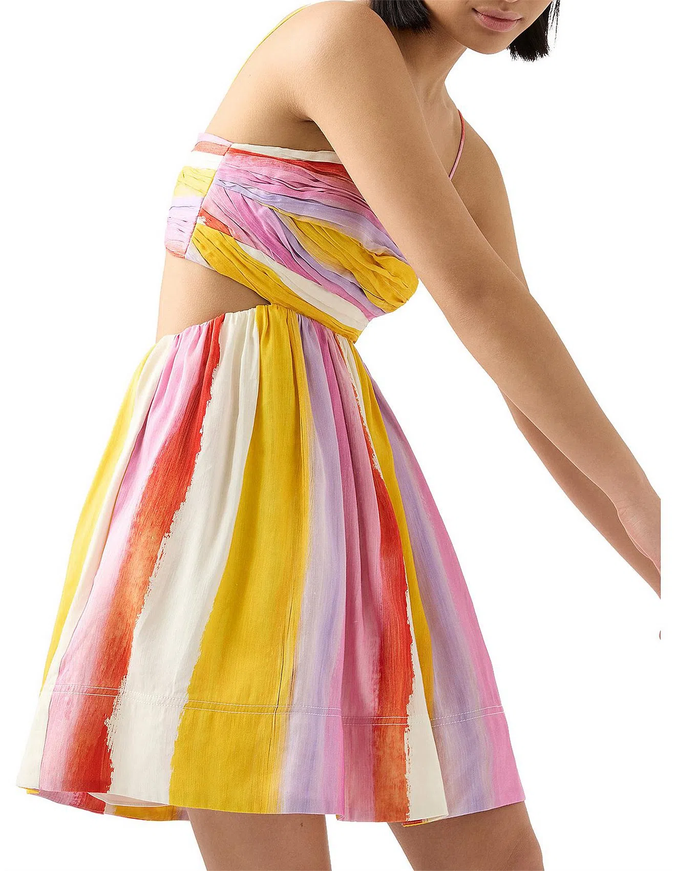 Aje Liza Ruched Baby Doll Dress Multi Size 8 - Image 3