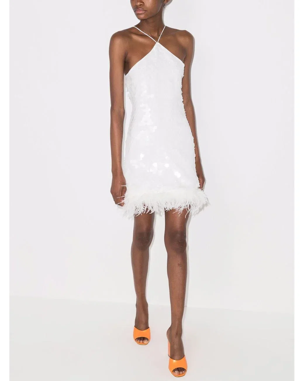 De La Vali Cadillac Sequinned Halter Neck Minidress White Size 10 - Image 1