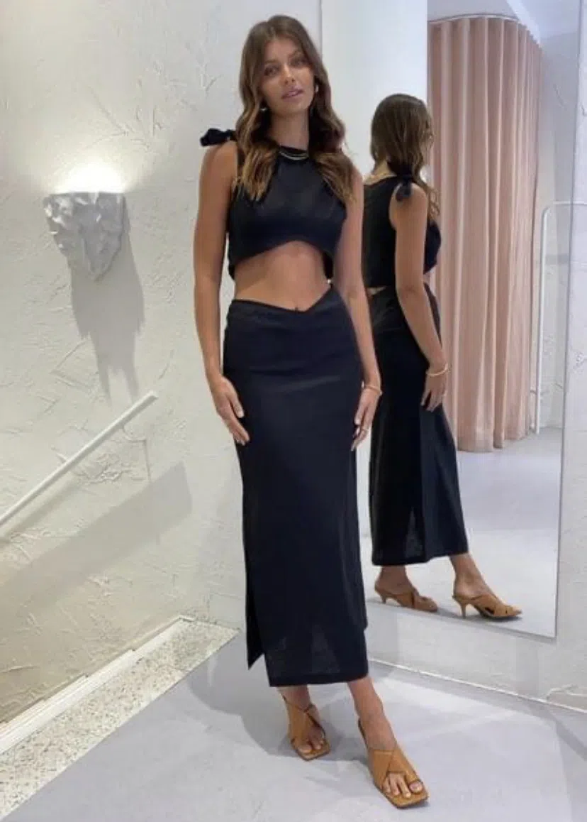 Sir the Label Ambroise Knot Crop and Midi Skirt Set Black Size 6 - Image 6