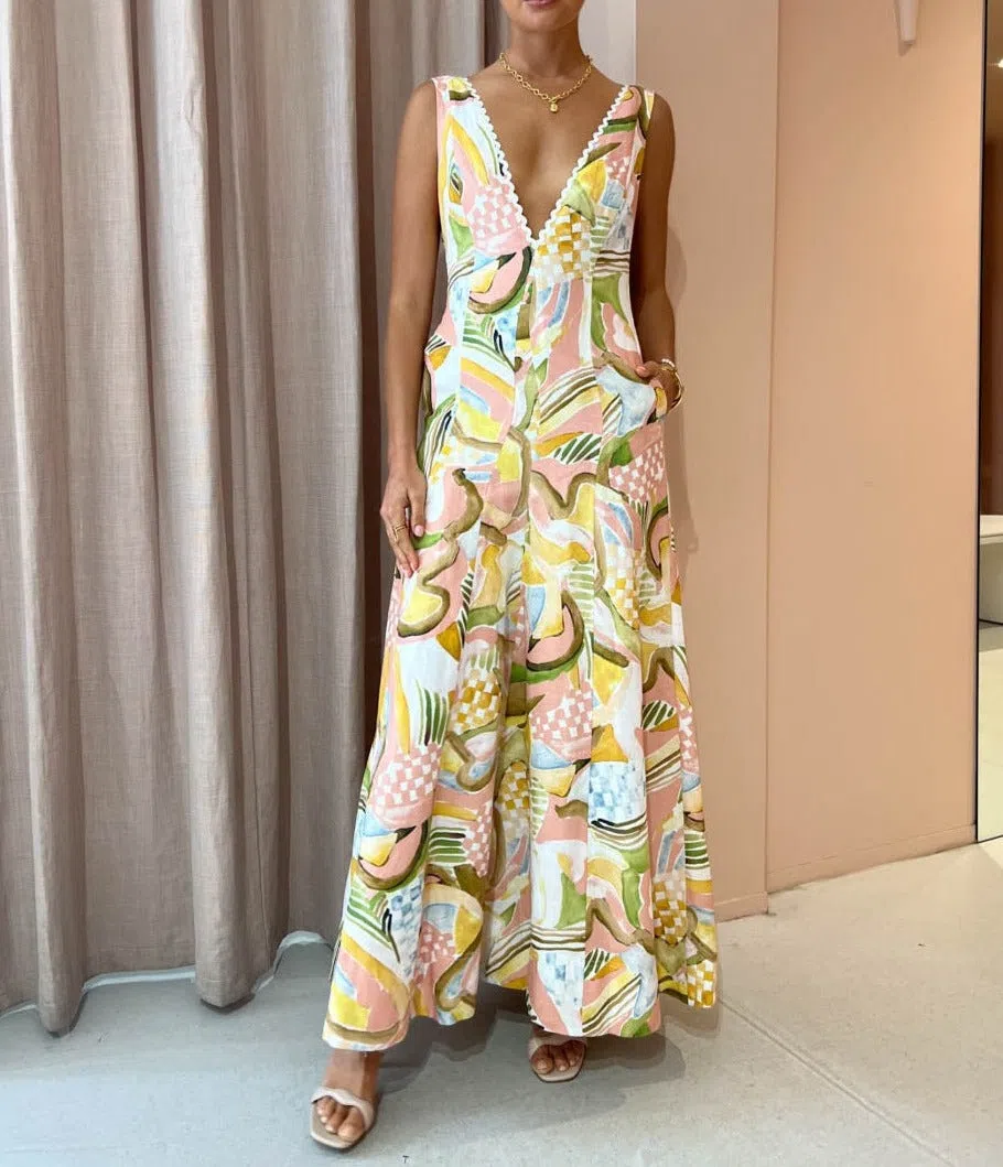 By Nicola Wavy Maxi Dress in Swirl Check Size 14 - Image 1