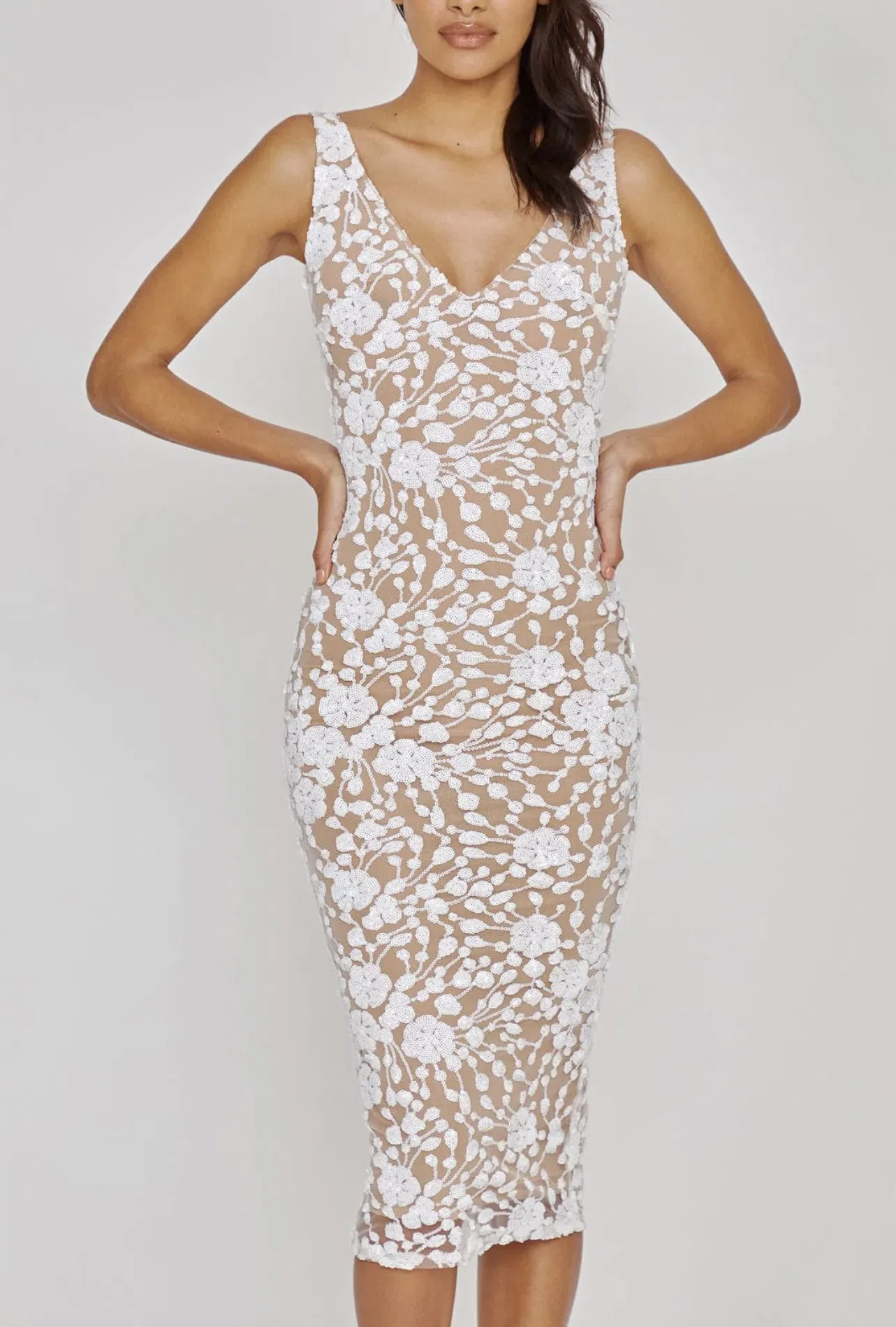 Nadine Merabi Nyla Maternity Dress White/Nude Size 8 - Image 9