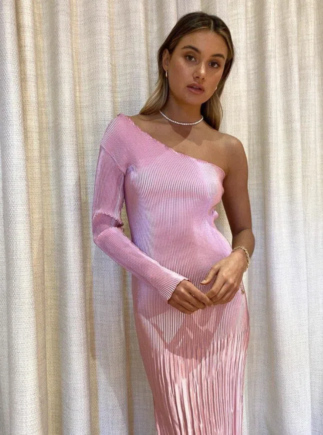 L'Idee Soiree Dress One Shoulder Sleeve Dress in Pink Size 8 - Image 2