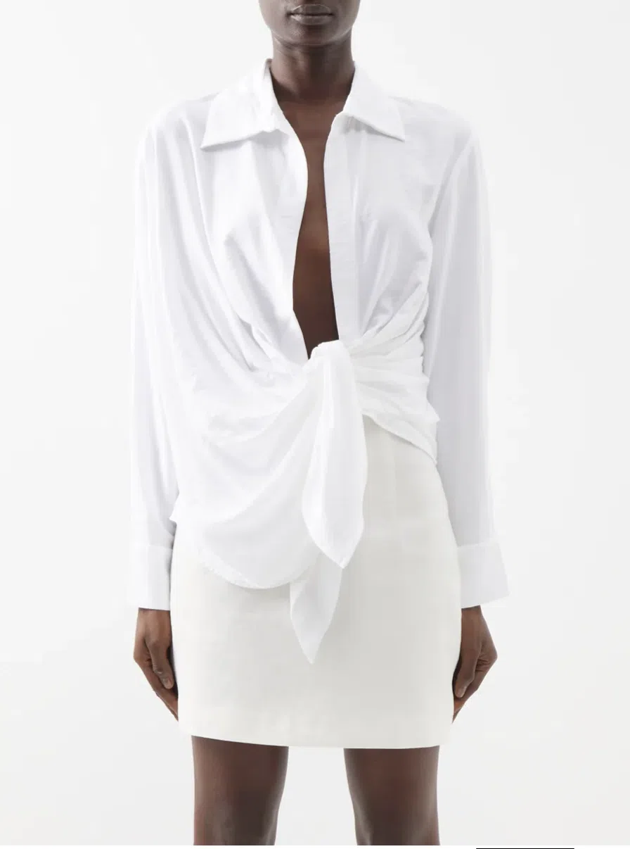 Jacquemus Bahia Plunge-neck Tie Shirt White Size 6  - Image 1