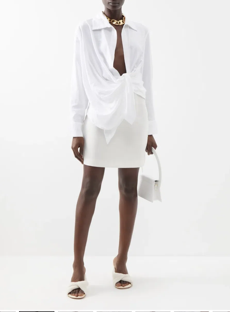 Jacquemus Bahia Plunge-neck Tie Shirt White Size 6  - Image 2