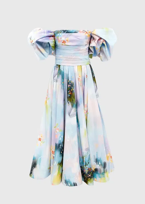 Leo Lin Matilda Puff Sleeve Midi Dress Willow Print Size 16 - Image 3