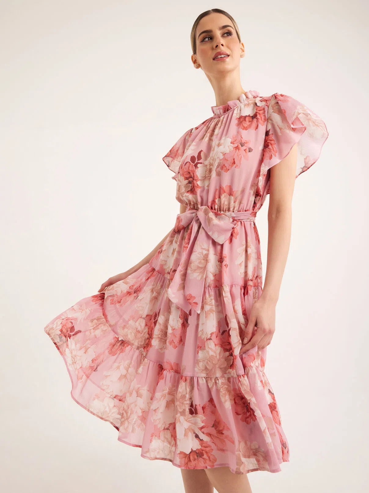 Review Sweet Peach Tea Midi Dress Apricot/Multi Size 16 - Image 1