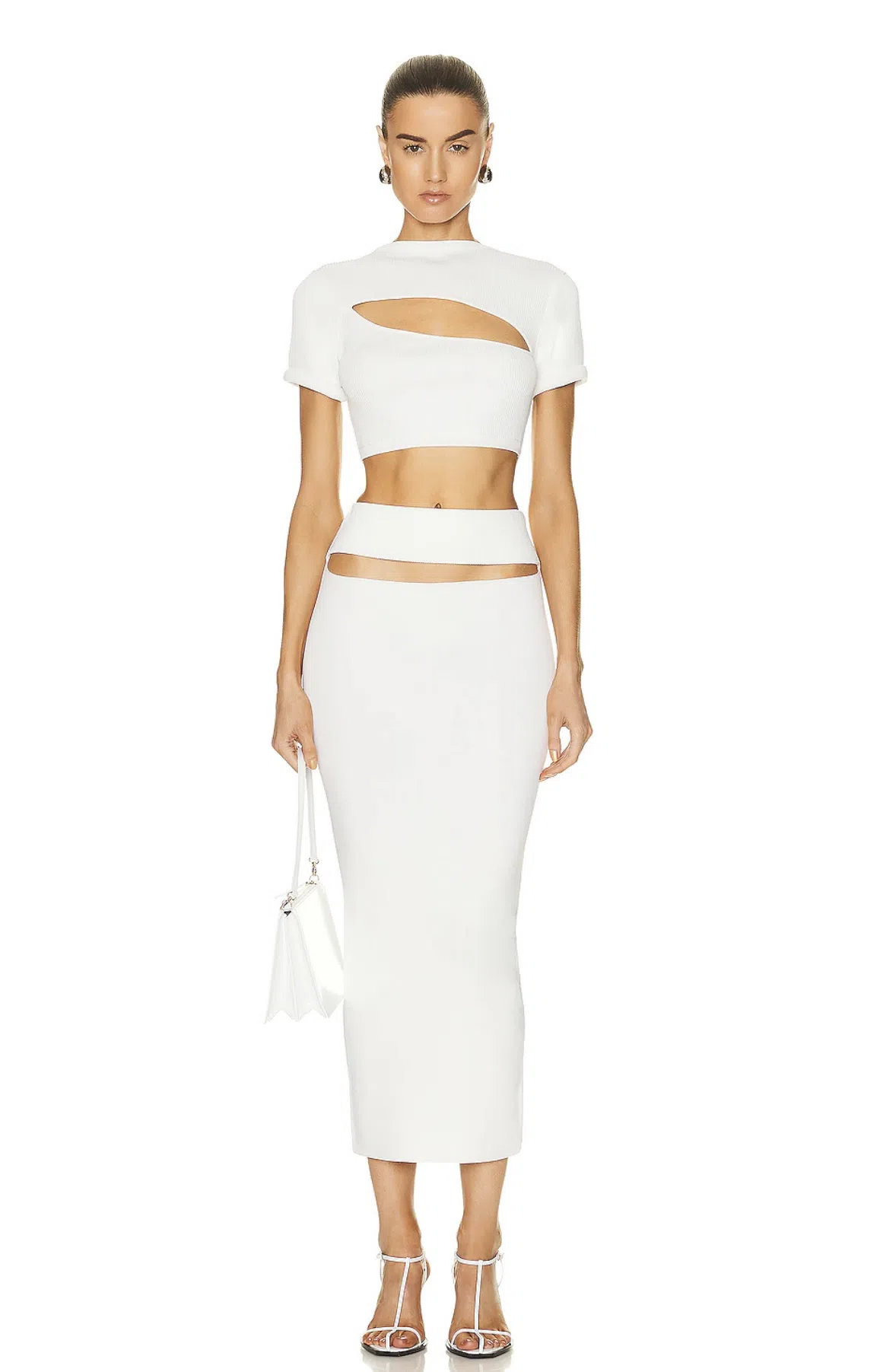 Christopher Esber Slashed Cut Out Top and Ribbed Cut Out Midi Set White Size 8 - Image 1