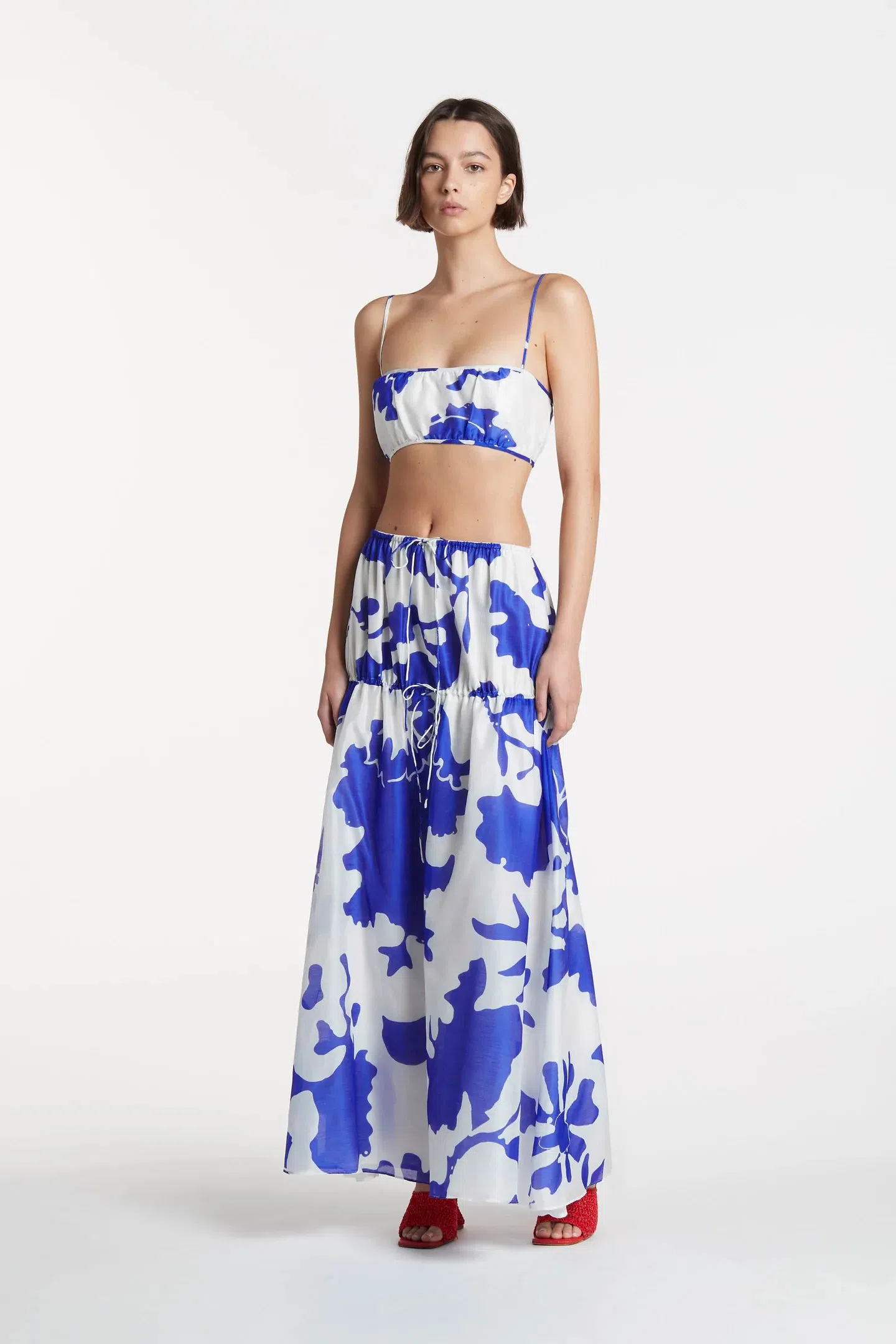 Sir The Label Vivi Gathered Crop Size 2 & Skirt Size 1 Set Blue Print - Image 1