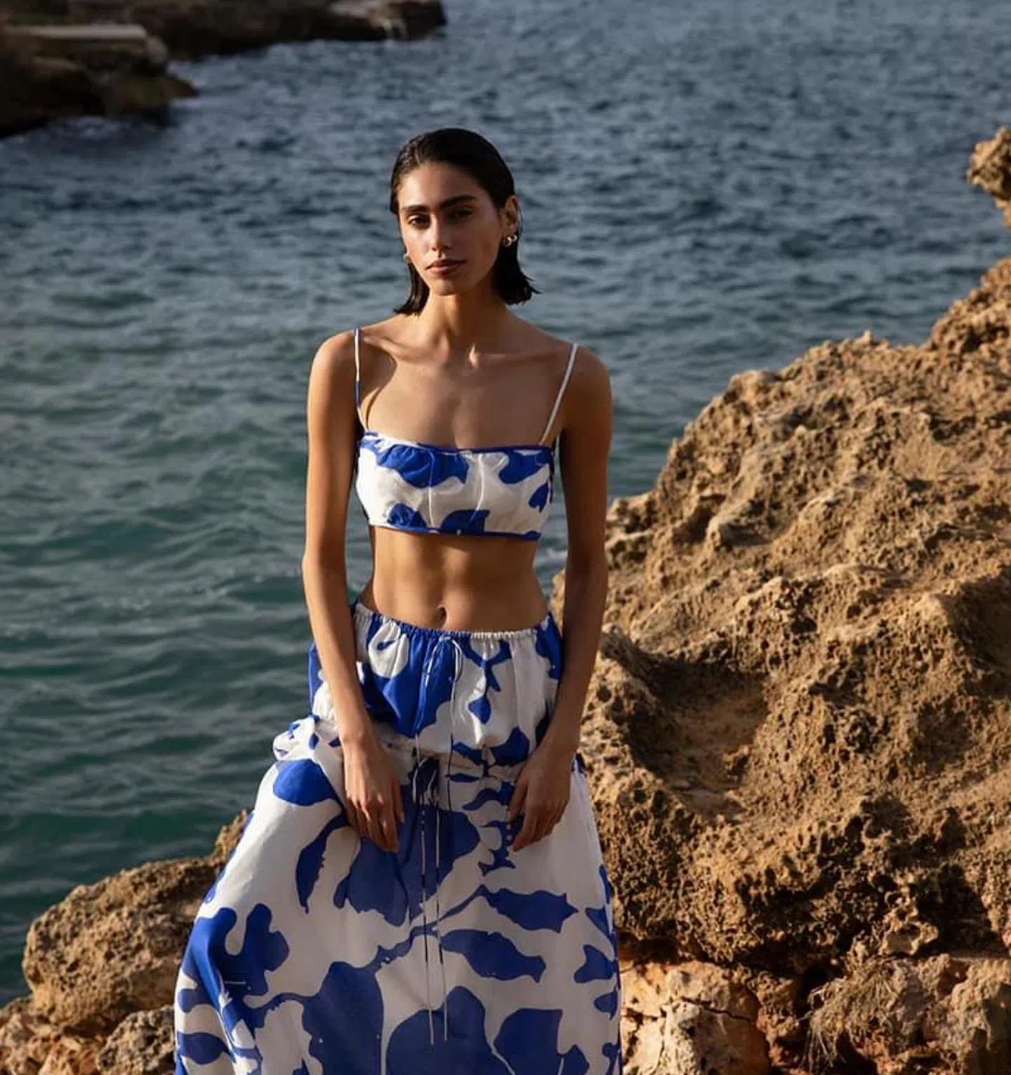 Sir The Label Vivi Gathered Crop Size 2 & Skirt Size 1 Set Blue Print - Image 5