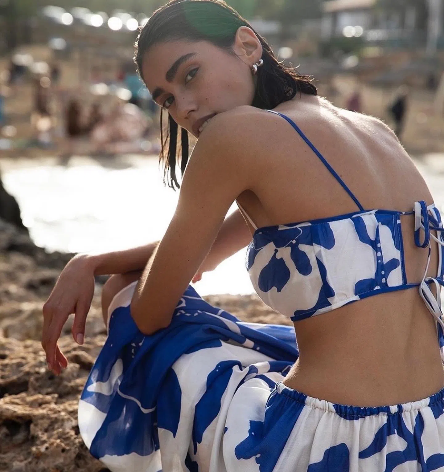 Sir The Label Vivi Gathered Crop Size 2 & Skirt Size 1 Set Blue Print - Image 4