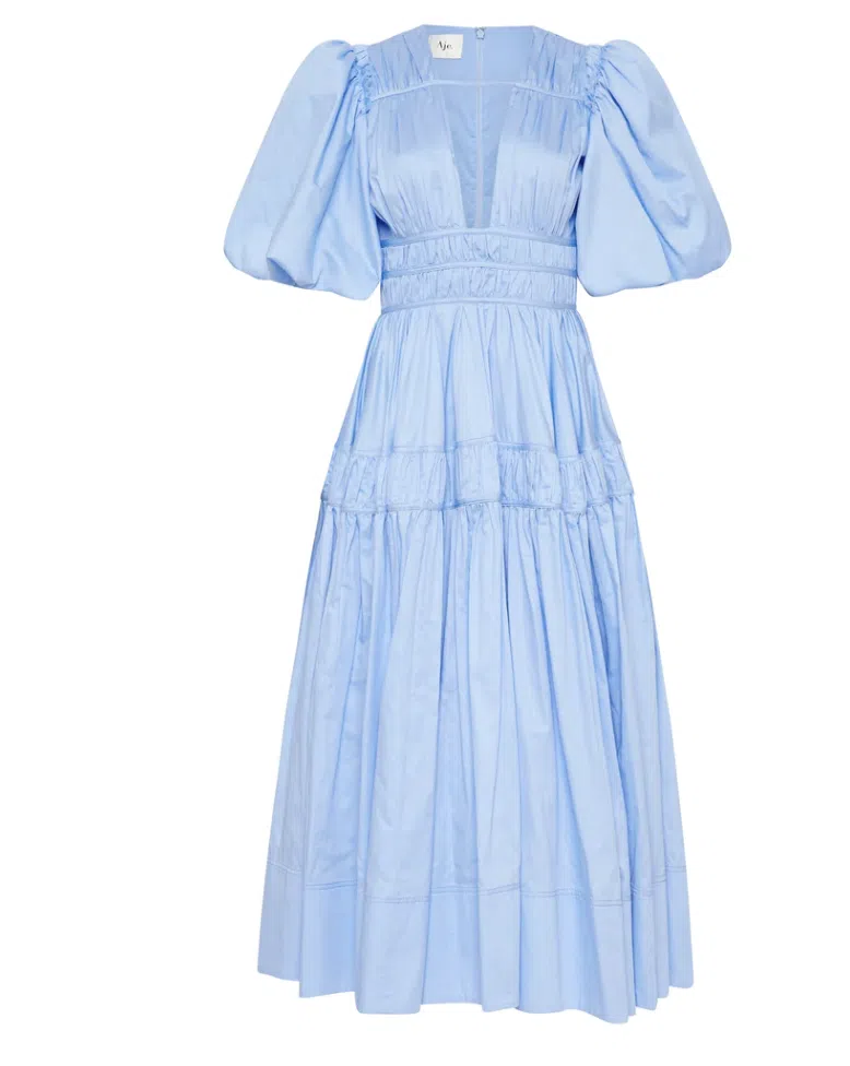 Aje Fallingwater Gathered Midi Dress Blue Size 14 / XL - Image 5