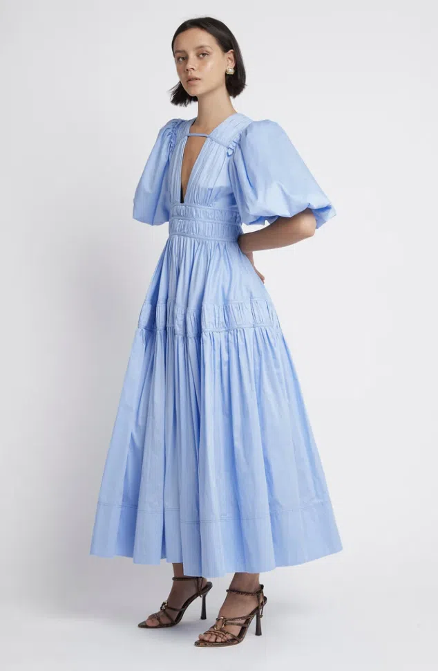 Aje Fallingwater Gathered Midi Dress Blue Size 14 / XL - Image 4