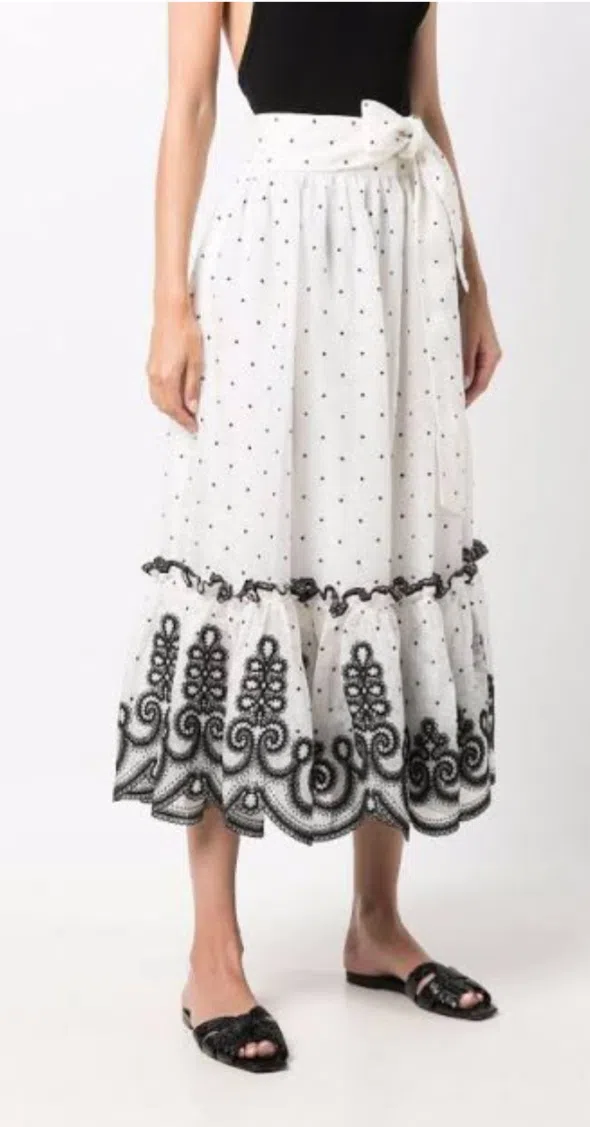 Zimmermann The Lovestruck Embroidered Midi Skirt Ecru Size 1 / Au 10 - Image 3