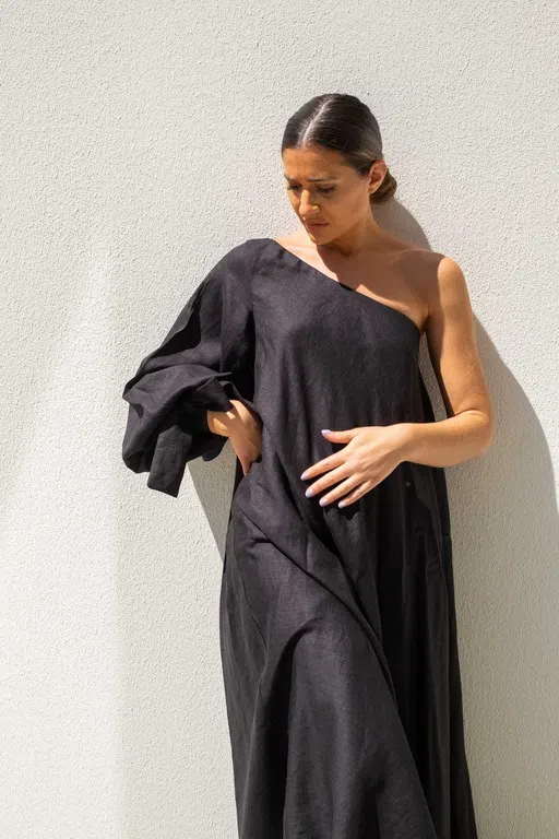 Isabella Longginou Balloon Sleeve Swing Dress Black Size AU 18 - Image 3