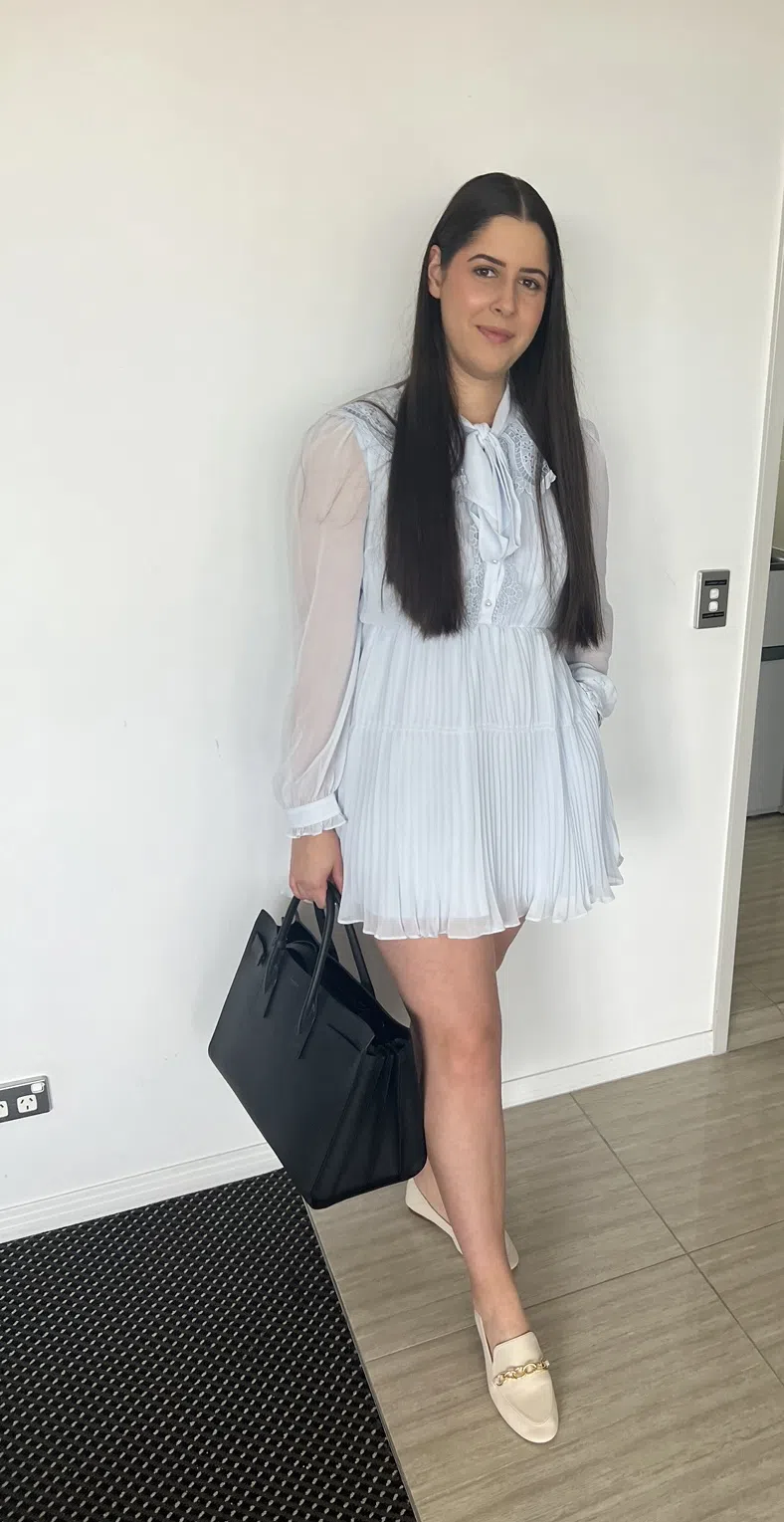 Self Portrait Broderie-Collar Pleated Chiffon Mini Dress Blue Size 12 - Image 2