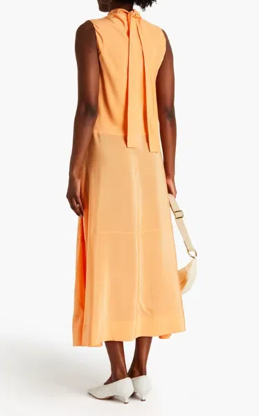 Victoria Victoria Beckham Tie Neck Draped Silk Georgette Midi Dress Orange Size 8 - Image 2
