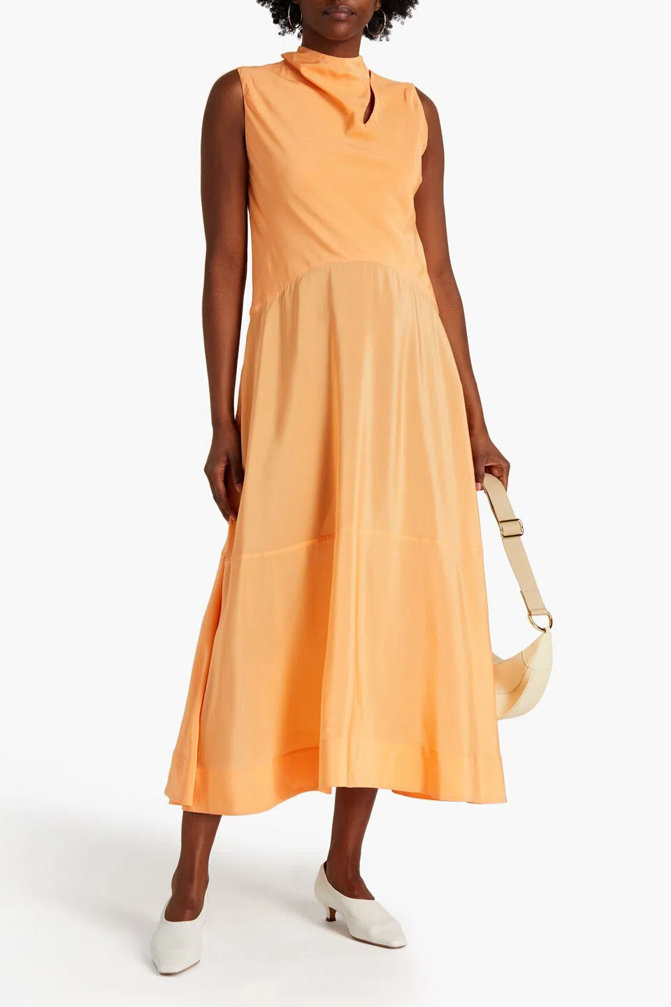 Victoria Victoria Beckham Tie Neck Draped Silk Georgette Midi Dress Orange Size 8 - Image 1