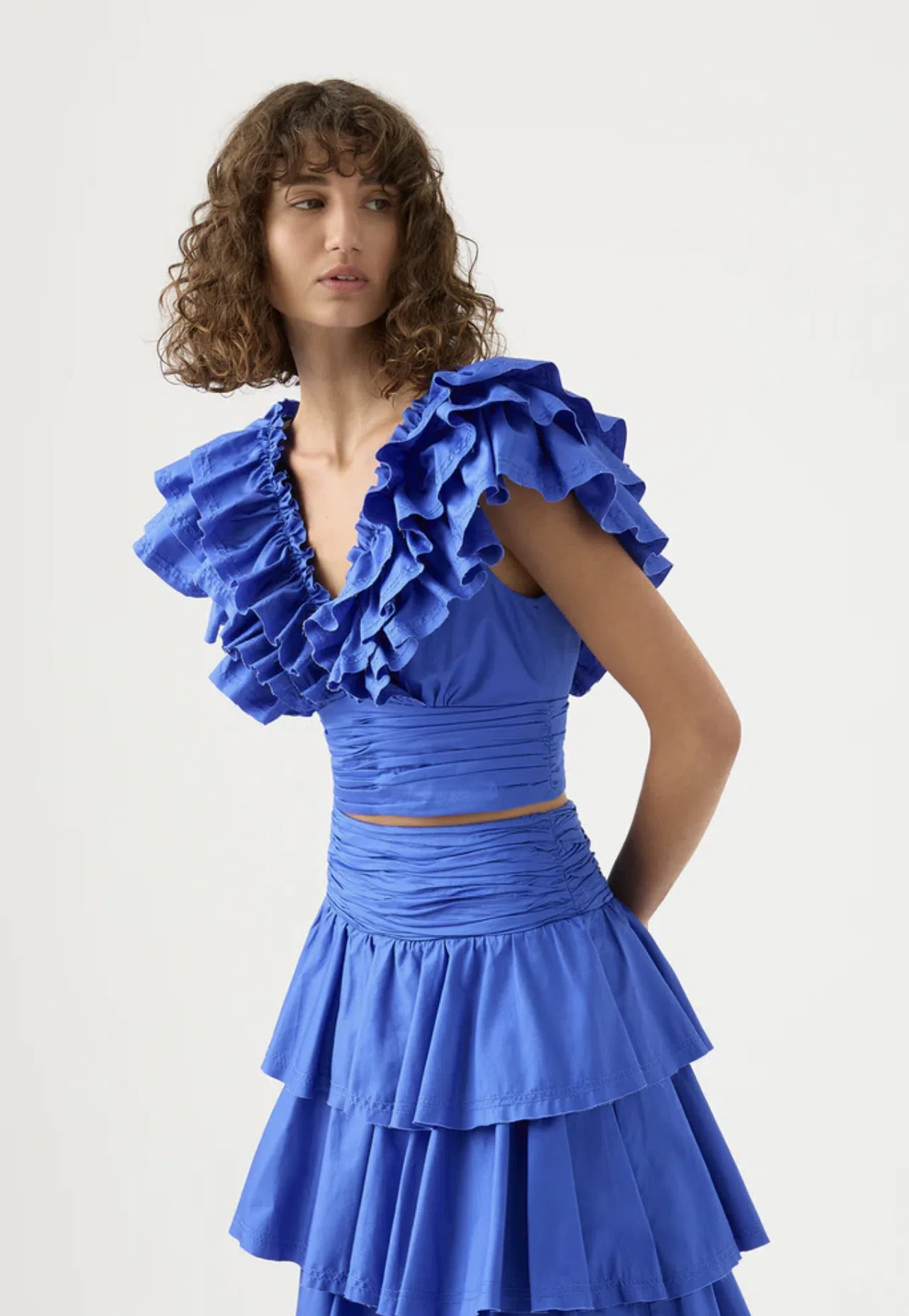 Aje Rhythmic Frill Bodice and Eleni Tiered Maxi Skirt Set Blue Size 8 - Image 3