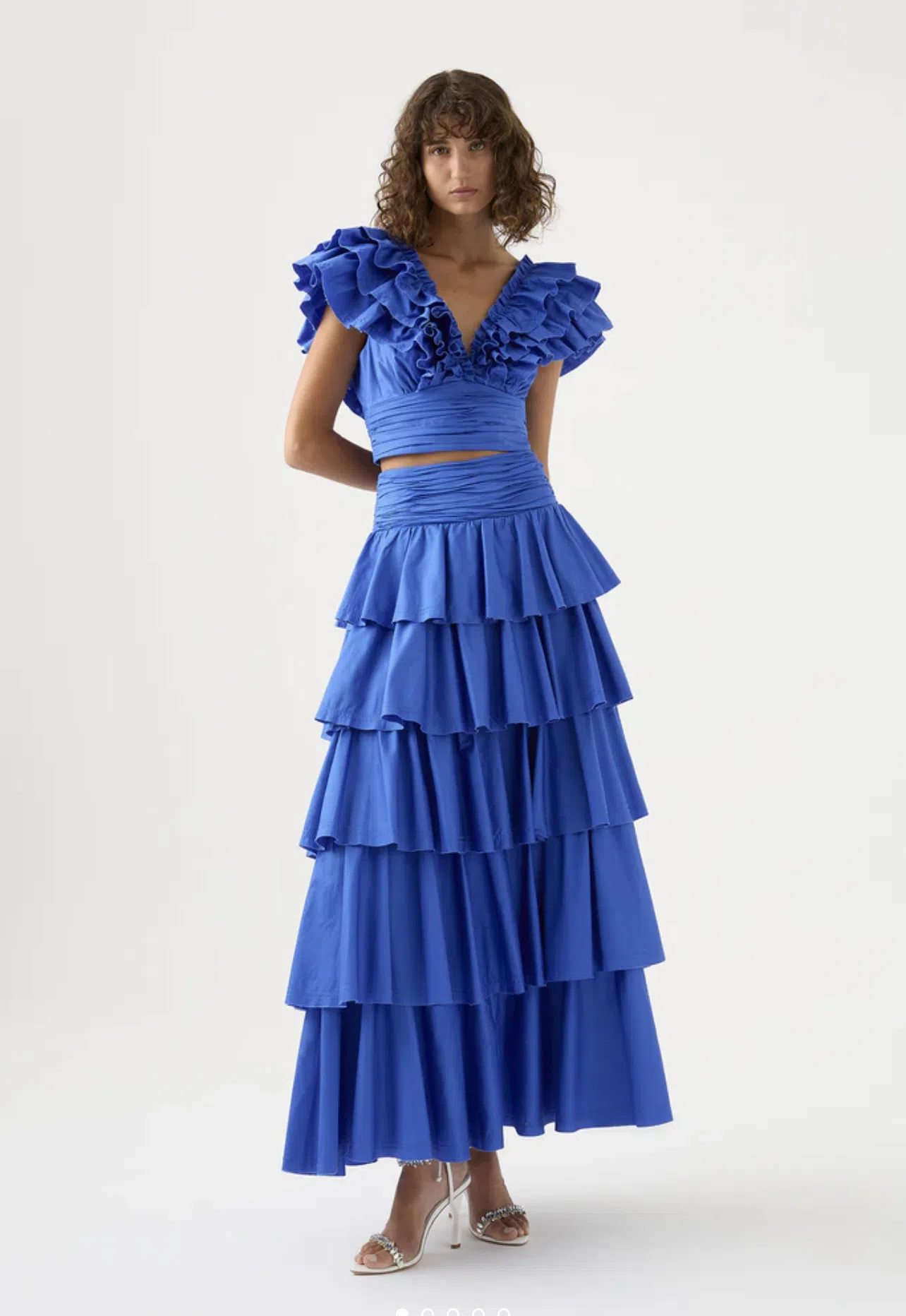 Aje Rhythmic Frill Bodice and Eleni Tiered Maxi Skirt Set Blue Size 8 - Image 1