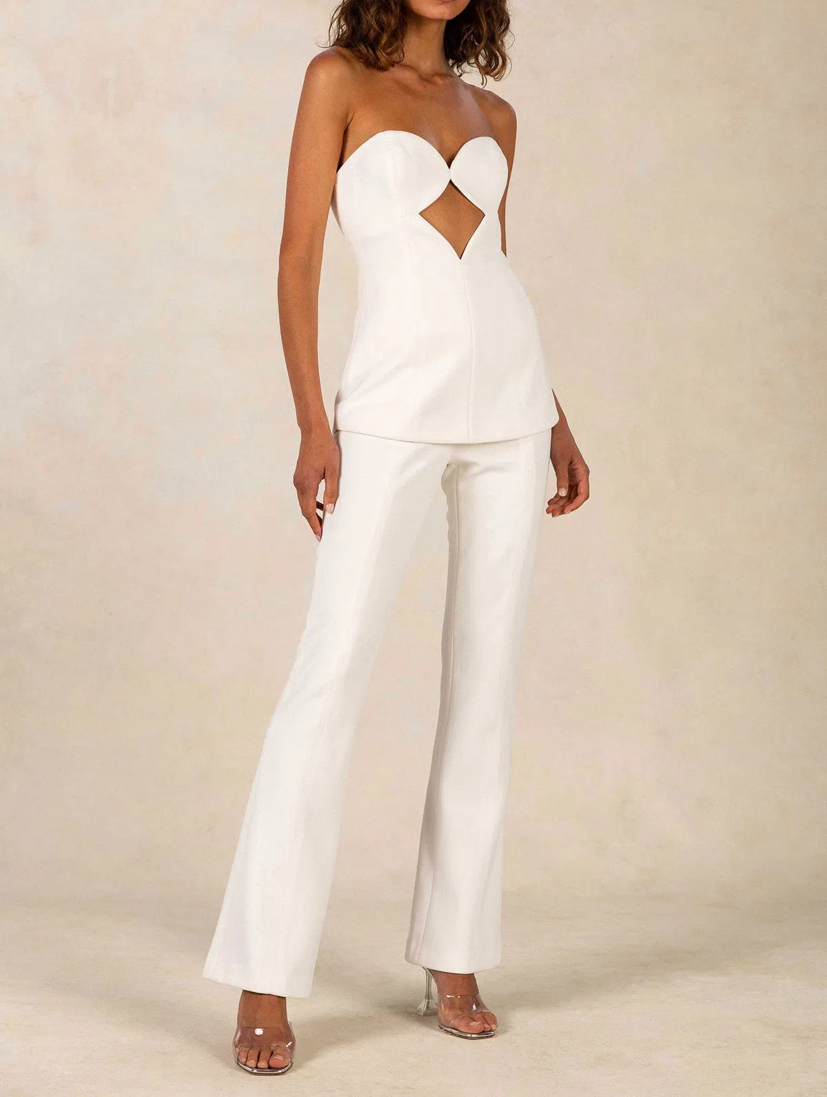 Misha Collection Britt Bonded Crepe Jumpsuit Ivory Size 8 / S - Image 1