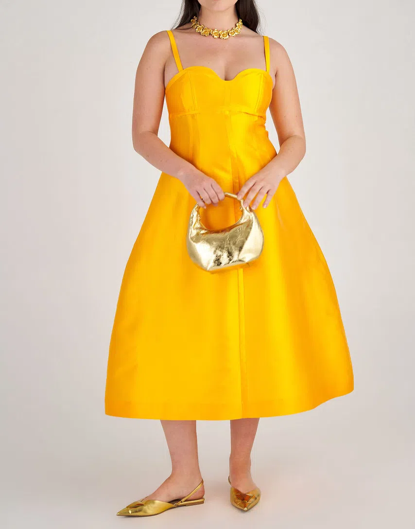 Oroton Sculptured Bodice Dress in Marigold Size 12 - Image 1