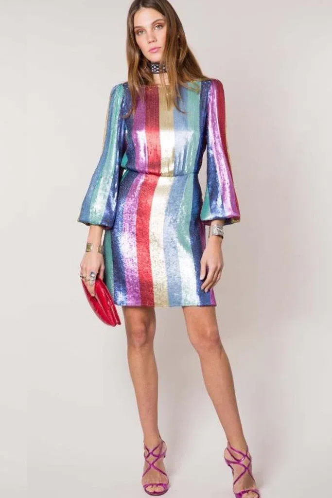 Rixo Ava Sequin Rainbow Mini Dress size M - Image 1
