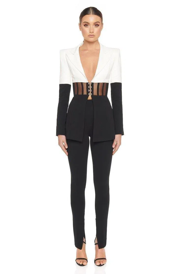  Eliya the Label Kira Blazer Size 8 and Pants Size 6 Set Black/White - Image 1
