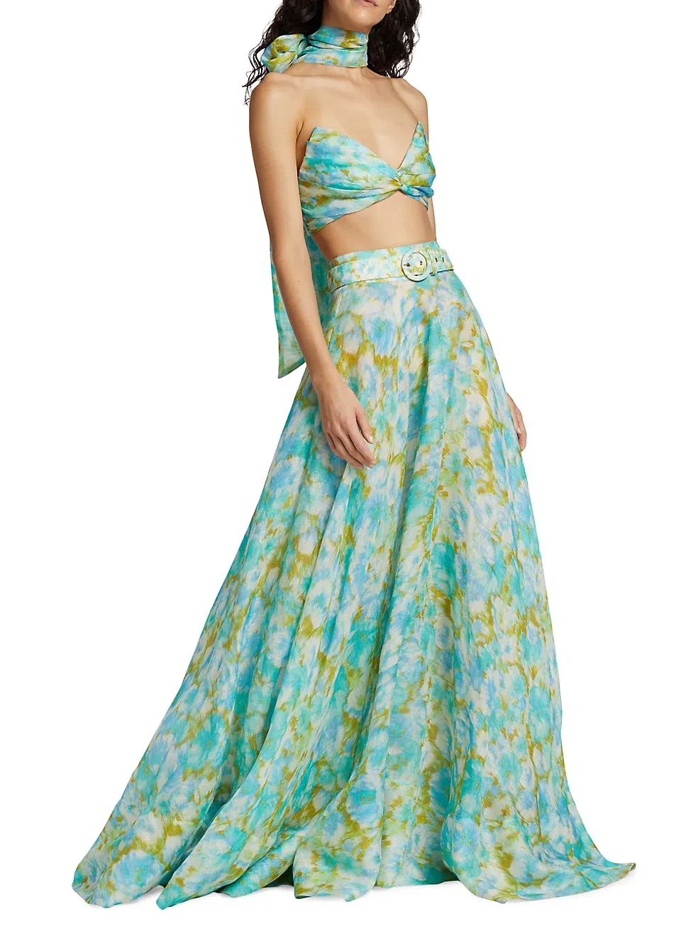Zimmermann High Tide Twist Crop Bodice And Skirt Set Aqua Ikat Size 1/Au 10 - Image 1