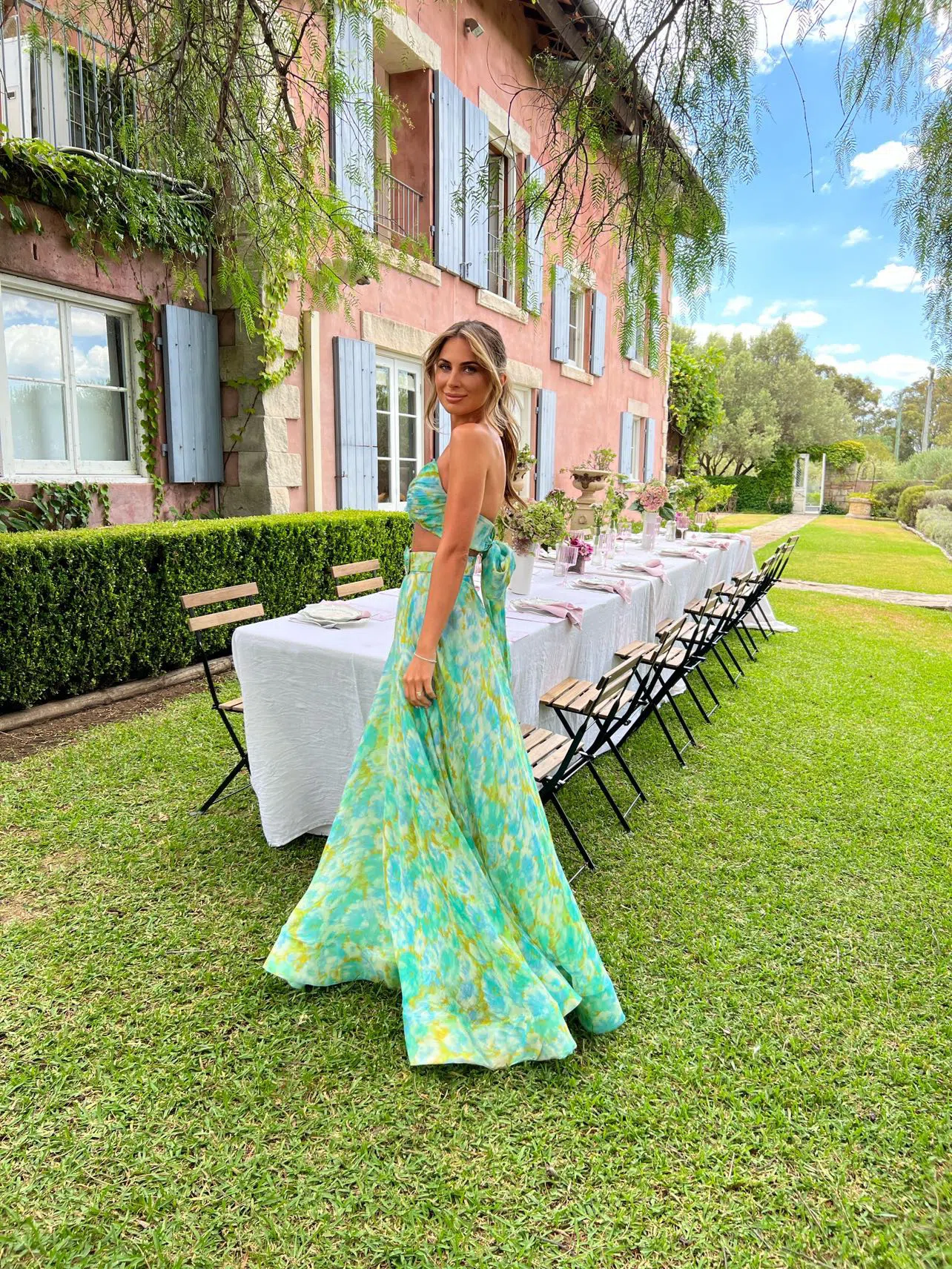 Zimmermann High Tide Twist Crop Bodice And Skirt Set Aqua Ikat Size 1/Au 10 - Image 2