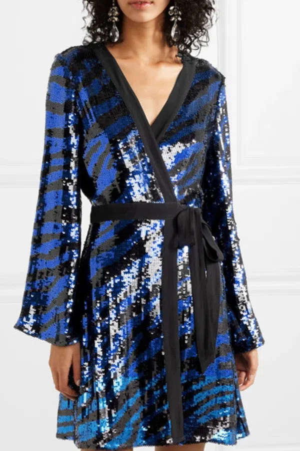 Rixo Maria Blue and Black Sequin Mini Dress Size XS - Image 2